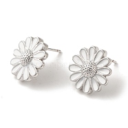 Rack Plating Brass Enamel Stud Earrings, Cadmium Free & Lead Free, Long-Lasting Plated, Daisy, Platinum, 14x14mm(EJEW-B062-22P)