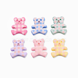 Opaque Printed Resin Cabochons, Tartan Pattern Bear, Mixed Color, 25x21x4.5mm(CRES-N022-152)