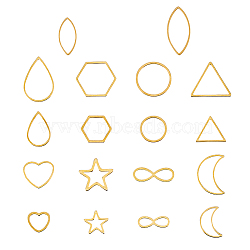 SUPERFINDINGS 36Pcs 18 Style 201 Stainless Steel Linking Rings, Teardrop & Hexagon & Moon & Horse Eye & Star & Triangle & Hexagon & Infinity & Heart, Golden, 11~22x6~18.5x1mm, Inner Diameter: 5~14.5x6~19.5mm, 2pcs/style(FIND-FH0006-46)