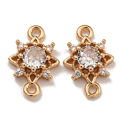 Brass Cubic Zirconia Star Connector Charms, Real 18K Gold Plated, Clear, 13x8.5x3.5mm, Hole: 1mm(KK-U037-32G-01)