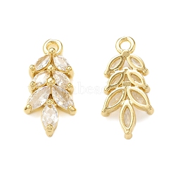 Clear Glass Pendnants, with Brass Findings, Leaf Charms, Real 18K Gold Plated, 16.5x8x3mm, Hole: 1.4mm(KK-P228-32G)