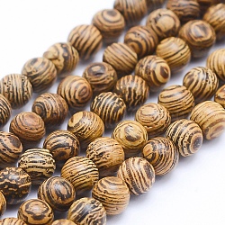 Natural Wenge Wood Beads Strands, Round, Dyed, 10mm, Hole: 1mm, about 39pcs/strand, 15.55 inch(39.5cm)(WOOD-P011-05-10mm)