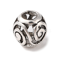 Tibetan Style Hollow Out Alloy European Beads, Large Hole Beads, Cadmium Free & Lead Free, Round with Vortex Pattern, Antique Silver, 9.5x10x9.5mm, Hole: 4.5mm(TIBE-Q090-48AS)