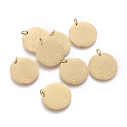 Ion Plating(IP) 304 Stainless Steel Pendants, with Jump Rings, Laser Cut, Flat Round with Word You Make My Heart Smile, Golden, 16x0.8mm, Hole: 2.8mm(STAS-I164-005G)
