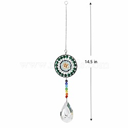 Big Pendant Decorations, Hanging Sun Catchers, Chakra Theme K9 Crystal Glass, Teardrop, Dark Green, 36.8cm(HJEW-PW0001-010D)