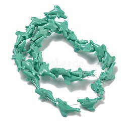 Synthetic Coral Carved Beads Strands, Dyed, Dolphin, Medium Turquoise, 23x9x12mm, Hole: 1mm, about 26pcs/strand, 12.20''(31cm)(CORA-I023-03A)