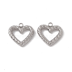 Non-Tarnish 201 Stainless Steel Pendants, Heart Charm, Stainless Steel Color, 16x16x3mm, Hole: 1.6mm(STAS-J401-VC717)