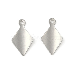 Non-Tarnish 201 Stainless Steel Charms, Rhombus Charm, Stainless Steel Color, 14x8x2mm, Hole: 1.2mm(STAS-C108-51P)