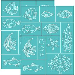 Self-Adhesive Silk Screen Printing Stencil, for Painting on Wood, DIY Decoration T-Shirt Fabric, Turquoise, Fish Pattern, 280x220mm(DIY-WH0338-074)