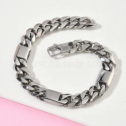 304 Stainless Steel Cuban Link Chain Bracelets for Women, Stainless Steel Color, 8.66 inch(22cm)(BJEW-G779-04B-P)