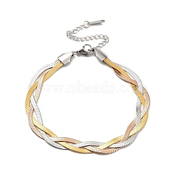 304 Stainless Steel Interlocking Herringbone Chain Bracelet for Men Women, Mixed Color, 7-3/8 inch(18.6cm)(X-BJEW-H554-01)