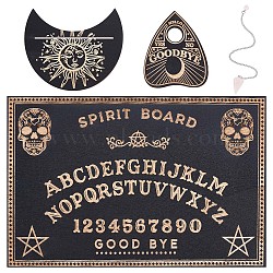 Witch Craft Sets, including Wooden Pendulum Board, Crystal Ball & Tarot Card Holder, Natural Rose Quartz Dowsing Pendant, Skull Pattern, 4pcs/bag(DIY-CN0002-31B)