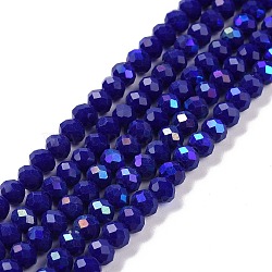 Electroplate Opaque Solid Color Glass Beads Strands, Half Rainbow Plated, Faceted, Rondelle, Blue, 4x3mm, Hole: 0.4mm, about 123~127pcs/strand, 16.5~16.9 inch(42~43cm)(X1-EGLA-A034-P4mm-L12)