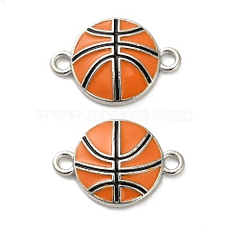 Alloy Enamel Connector Charms, Sports Links, Cadmium Free & Lead Free, Platinum, Orange, Basketball, 14.5~15x21.5x3mm, Hole: 2mm(ENAM-L048-01P-06)