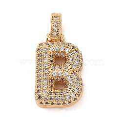 Brass Micro Pave Cubic Zirconia Pendants, Real 18K Gold Plated, Clear, Letter B, 18.5~24x12.5~25.5x5~5.5mm, Hole: 5x3mm(KK-C076-29B-G01)