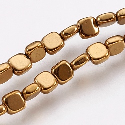 Electroplate Non-magnetic Synthetic Hematite Beads Strands, Long-Lasting Plated, Square, Golden Plated, 4x4x2mm, Hole: 0.7mm, about 101pcs/strand, 15.34 inch(39cm)(G-I200-06B)