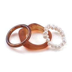 Stackable Finger Ring Sets, with Imitation Gemstone Style Acrylic Finger Rings and Stretch Acrylic Imitation Pearl Beaded Finger Rings, Sienna, US Size 6~6 3/4(16.5~17.1mm), 3pcs/set(RJEW-H130-D02)