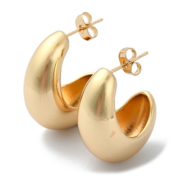 Teardrop Brass Stud Earrings, Half Hoop Earrings, Long-Lasting Plated, Golden, 27x14mm