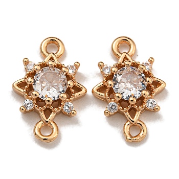 Brass Cubic Zirconia Star Connector Charms, Real 18K Gold Plated, Clear, 13x8.5x3.5mm, Hole: 1mm