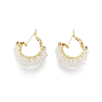 Crystal Rhinestone Thick Hoop Earrings, Brass Wire Wrap Jewelry for Women, Golden, 26.5x21.5x10mm, Pin: 0.7mm