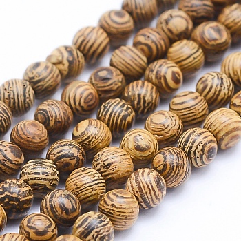 Natural Wenge Wood Beads Strands, Round, Dyed, 10mm, Hole: 1mm, about 39pcs/strand, 15.55 inch(39.5cm)