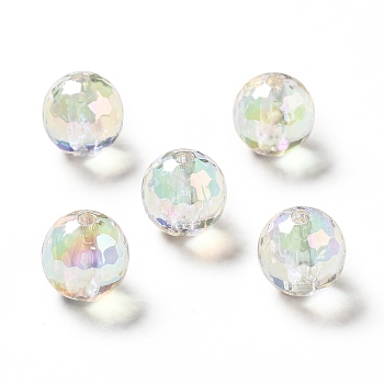 Two Tone UV Plating Rainbow Iridescent Acrylic Beads, Round, Clear, 16x16mm, Hole: 3~3.1mm
