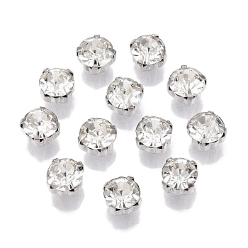 Sew on Rhinestone, Glass Rhinestone, Montee Beads, with Brass Prong Settings, Garments Accessories, Flat Round, Platinum, 7x5.5mm, about 720pcs/bag