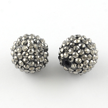 Resin Rhinestone Beads, with Acrylic Round Beads Inside, for Bubblegum Jewelry, Gray, 20x18mm, Hole: 2~2.5mm