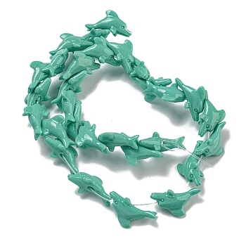 Synthetic Coral Carved Beads Strands, Dyed, Dolphin, Medium Turquoise, 23x9x12mm, Hole: 1mm, about 26pcs/strand, 12.20''(31cm)