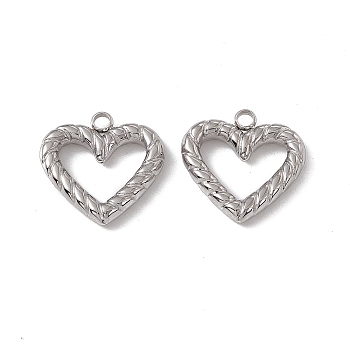 201 Stainless Steel Pendants, Heart Charm, Stainless Steel Color, 16x16x3mm, Hole: 1.6mm