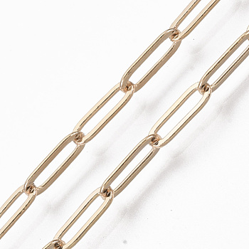3.28 Feet Brass Paperclip Chains, Flat Oval, Drawn Elongated Cable Chains, Soldered, Cadmium Free & Nickel Free & Lead Free, Real 16K Gold Plated, 9x3x0.7mm