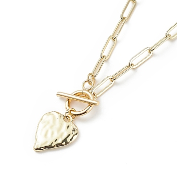 Alloy Heart Pendant Necklace with Brass Paperclip Chains for Woman, Light Gold, 17-3/4 inch(45cm)