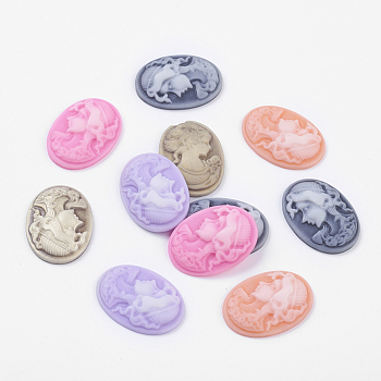 Resin Cameo Lady Head Portrait Cabochons, Oval, Mixed Color, 24x18x5mm