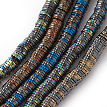 Electroplated Non-magnetic Synthetic Hematite Beads Strands, Half Plated, Heishi Beads, Flat Round/Disc, Mixed Color, 6x1mm, Hole: 1mm, about 380pcs/strand, 14.96 inch(38cm)