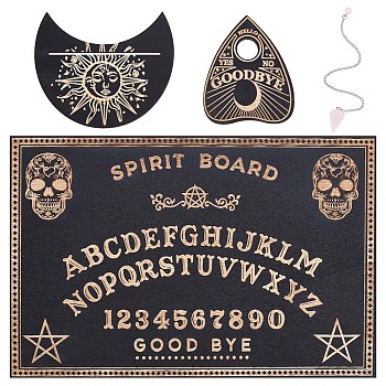 Witch Craft Sets, including Wooden Pendulum Board, Crystal Ball & Tarot Card Holder, Natural Rose Quartz Dowsing Pendant, Skull Pattern, 4pcs/bag