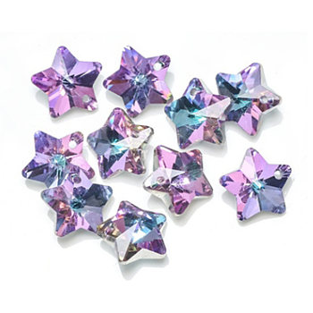 Glass Charms, DIY Accessories for Jewelry Making, Faceted Star, Medium Orchid, 14mm