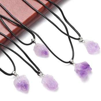 Natural Amethyst Pendant Necklaces, with Wax Cord and Iron Curb Chains, 17.59 inch(44.7cm), 1.5mm