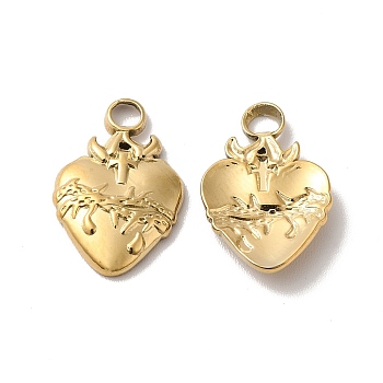 Ion Plating(IP) 304 Stainless Steel Pendant, Heart Charm, Real 18K Gold Plated, 17x11x2.5mm, Hole: 2.5mm