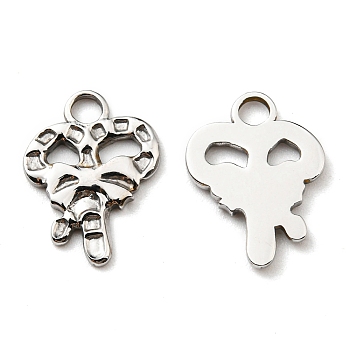304 Stainless Steel Charms, Manual Polishing, Christmas Candy Cane, Stainless Steel Color, 15x11.5x1.5mm, Hole: 2mm