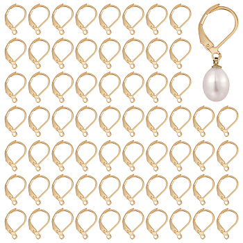 120Pcs 304 Stainless Steel Leverback Earring Findings, with Loop, Real 18K Gold Plated, 15x10x2mm, Hole: 1.4mm, Pin: 1x0.8mm