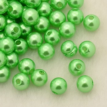 Imitation Pearl Acrylic Beads, Dyed, Round, Lawn Green, 6x5.5mm, Hole: 1.5~2mm, about 4500pcs/pound