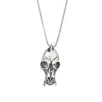 201 Stainless Steel Pendant Necklaces, Skull, Stainless Steel Color, 23.23 inch(59cm)