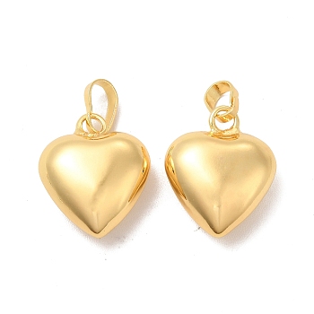 Eco-Friendly Rack Plating Brass Pendants, Long-Lasting Plated, Lead Free & Cadmium Free, Heart Charm, Real 18K Gold Plated, 18x15x7mm, Hole: 4.5x3.5mm