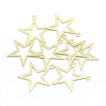 Brass Pendants, Cadmium Free & Nickel Free & Lead Free, Hollow, Star, Real 18K Gold Plated, 27x25x0.3mm, Hole: 2mm