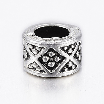 Tibetan Style Alloy Beads, Large Hole Beads, Cadmium Free & Lead Free, Column, Antique Silver, 8x5mm, Hole: 4.5mm