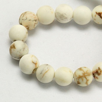 Frosted Round Natural Magnesite Beads Strands, White, 8mm, Hole: 1mm, about 37pcs/strand, 15.5 inch