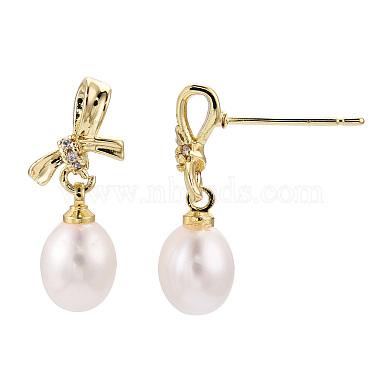 Natural Pearl & Cubic Zirconia Bowknot Dangle Stud Earrings(PEAR-N017-06D)-3
