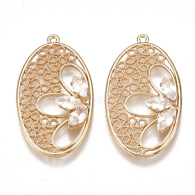 Real Gold Plated Clear Oval Brass+Cubic Zirconia Pendants