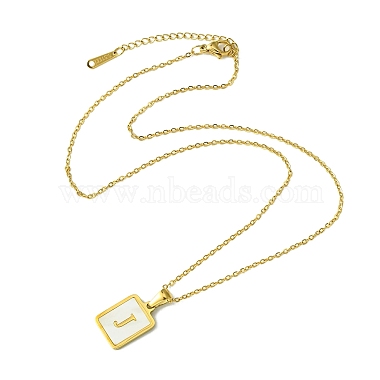 Ion Plating(IP) Rectangle with Initial Letter 304 Stainless Steel Pendant Necklace(NJEW-R265-04G-J)-3