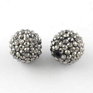 Gray Round Resin+Rhinestone Beads